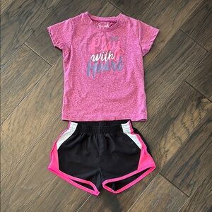 Pink Graphic Tee and Black Shorts Set
